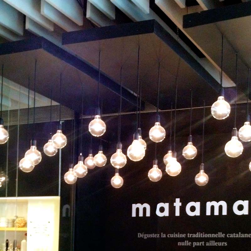 Hanging Lights in a Cafe in Madrid